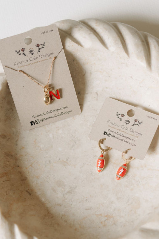 Gold Football Huggie Earrings with Stones