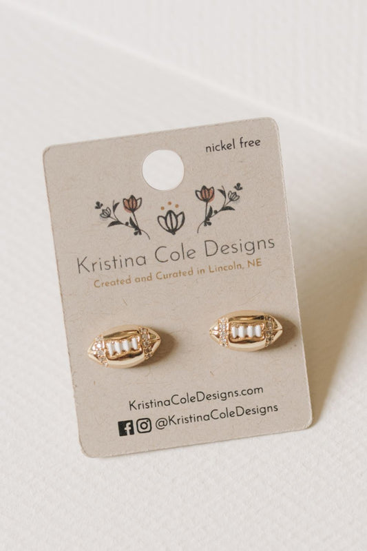Gold Football Stud Earrings with Stones