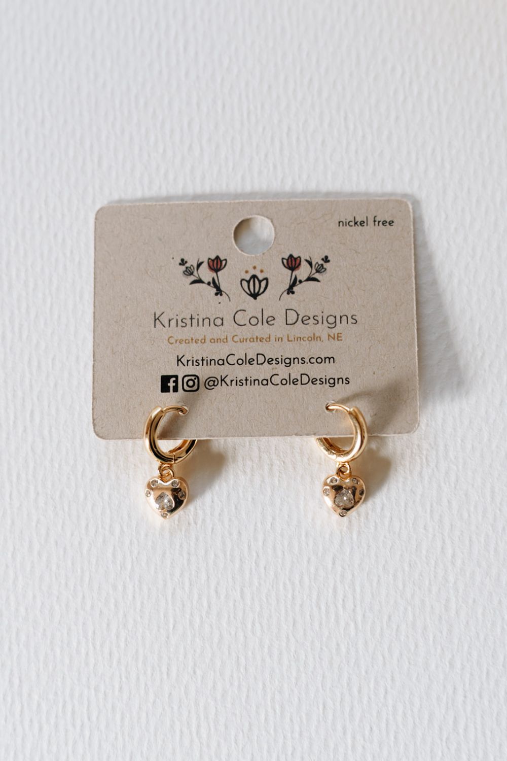 Gold Heart Huggies with Stone Accents