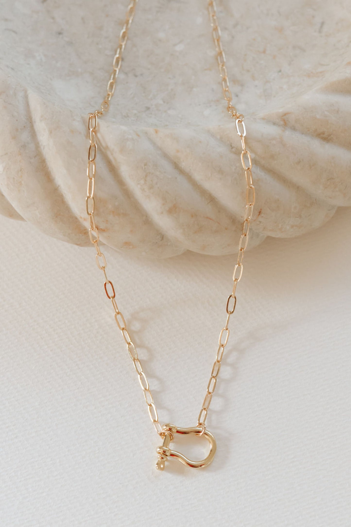 Gold Paperclip Necklace with Carabiner Clasp