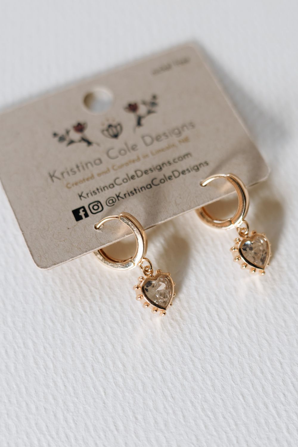 Gold Stone Studded Heart Huggies