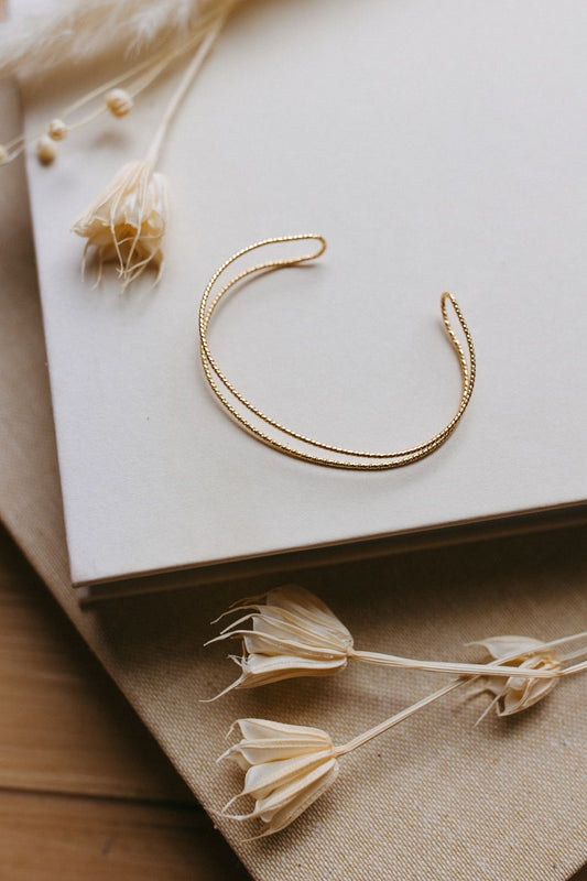 Gold Textured Double Stacked Bracelet