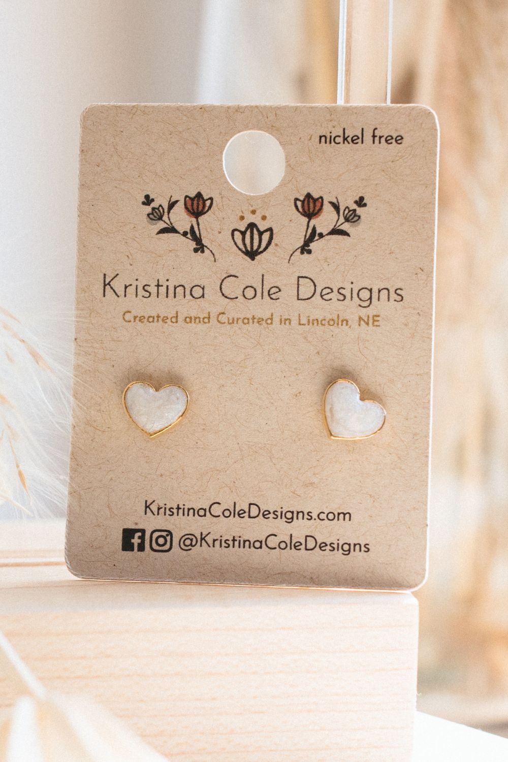 Gold/Opal Heart Studs