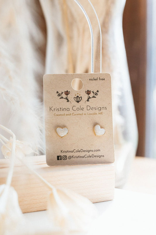 Gold/Opal Heart Studs