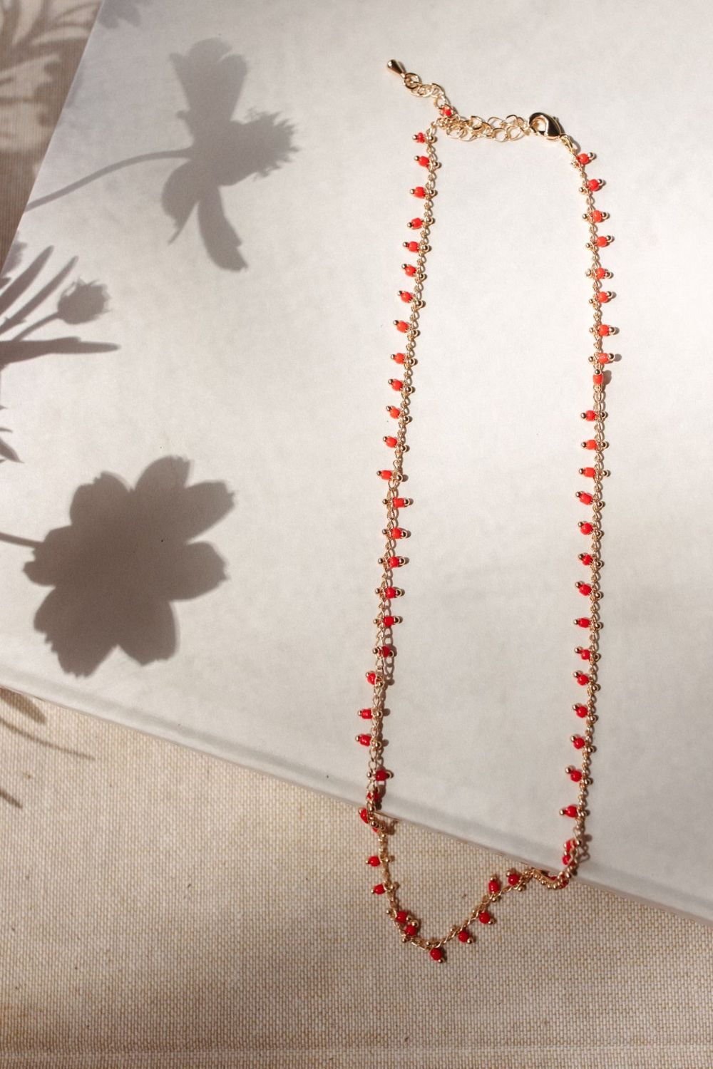 Gold/Red Beaded Necklace