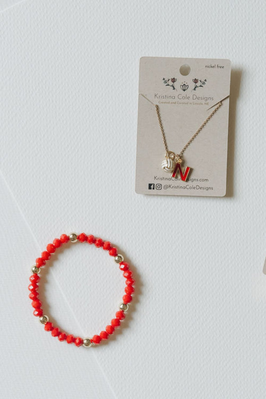 Huskers Beaded Bracelet - Red and Gold
