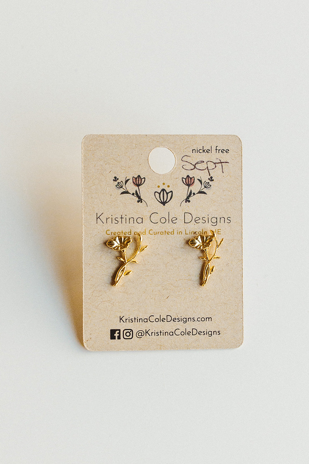 Gold Birth Flower Stud Earrings
