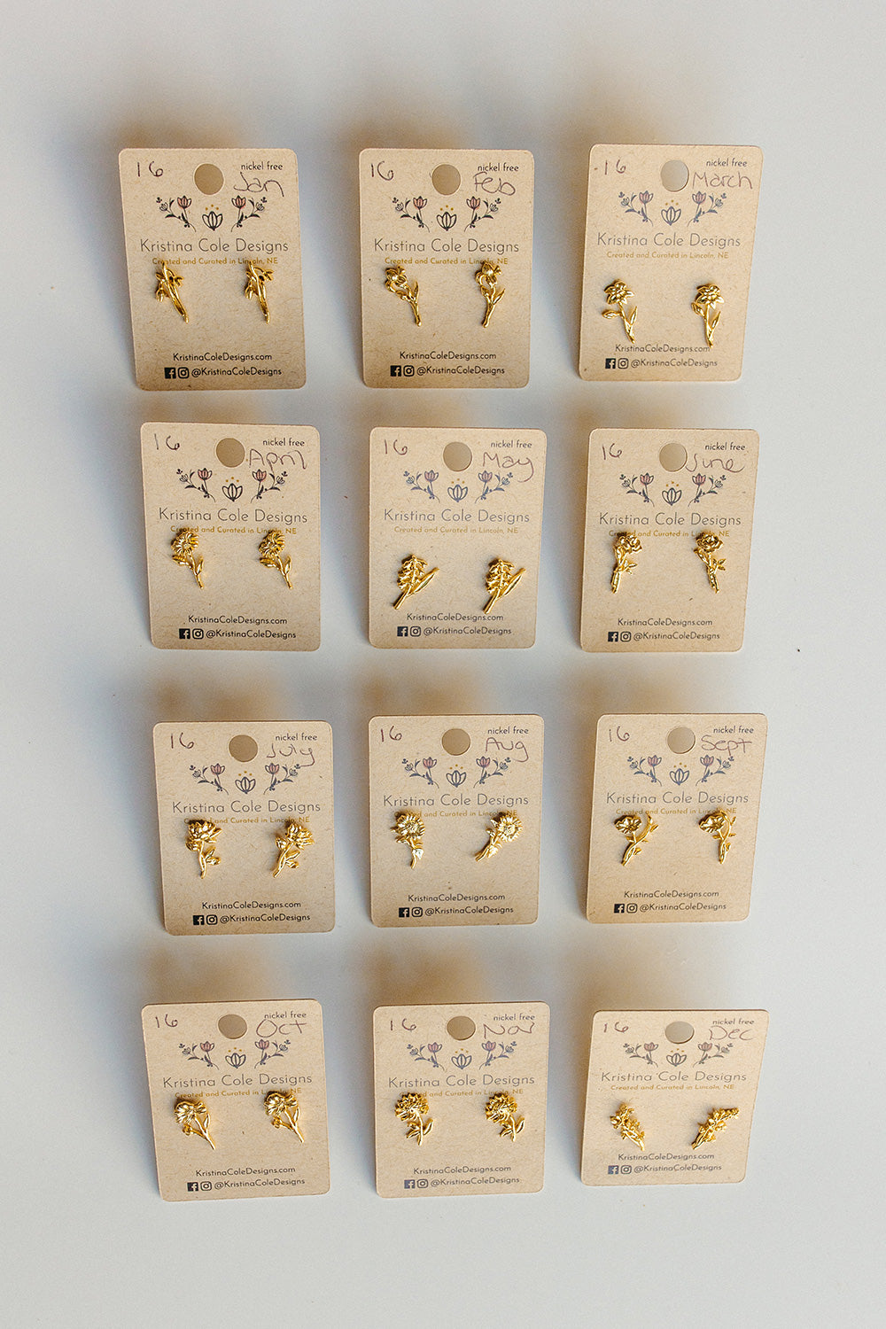 Gold Birth Flower Stud Earrings