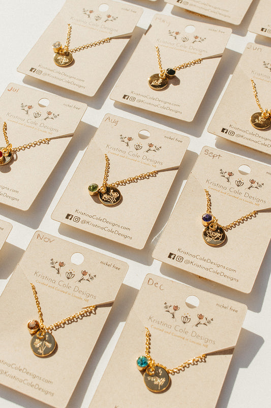 Gold Birthstone and Flower Necklace