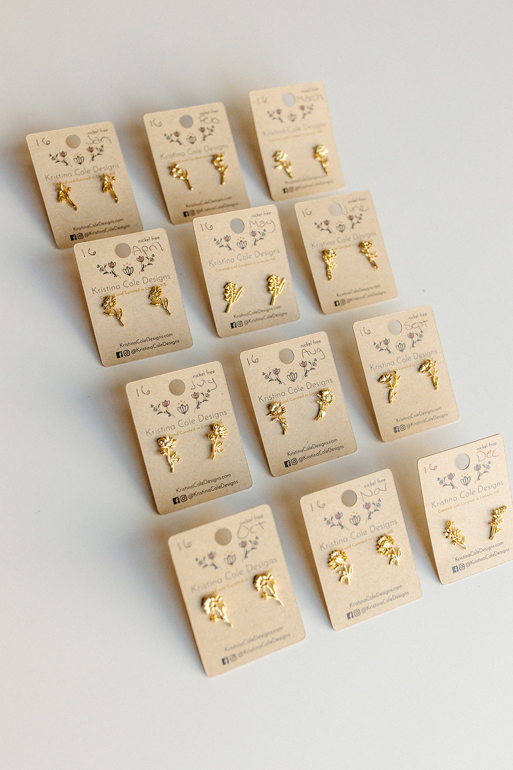 Gold Birth Flower Stud Earrings