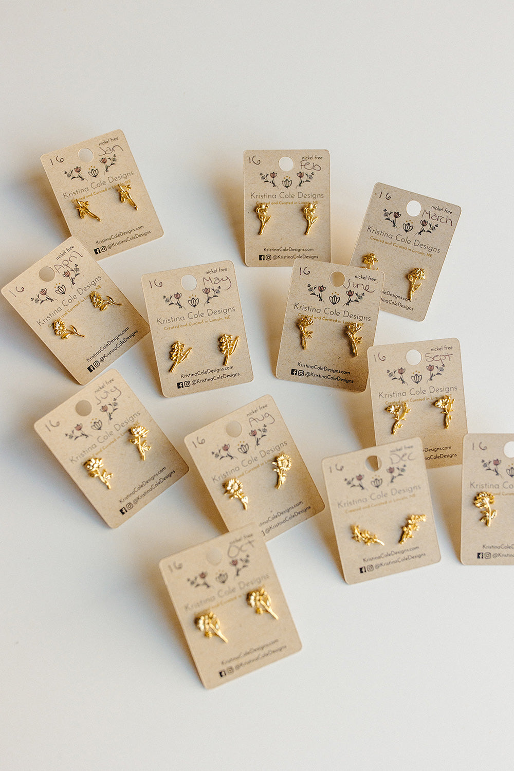 Gold Birth Flower Stud Earrings