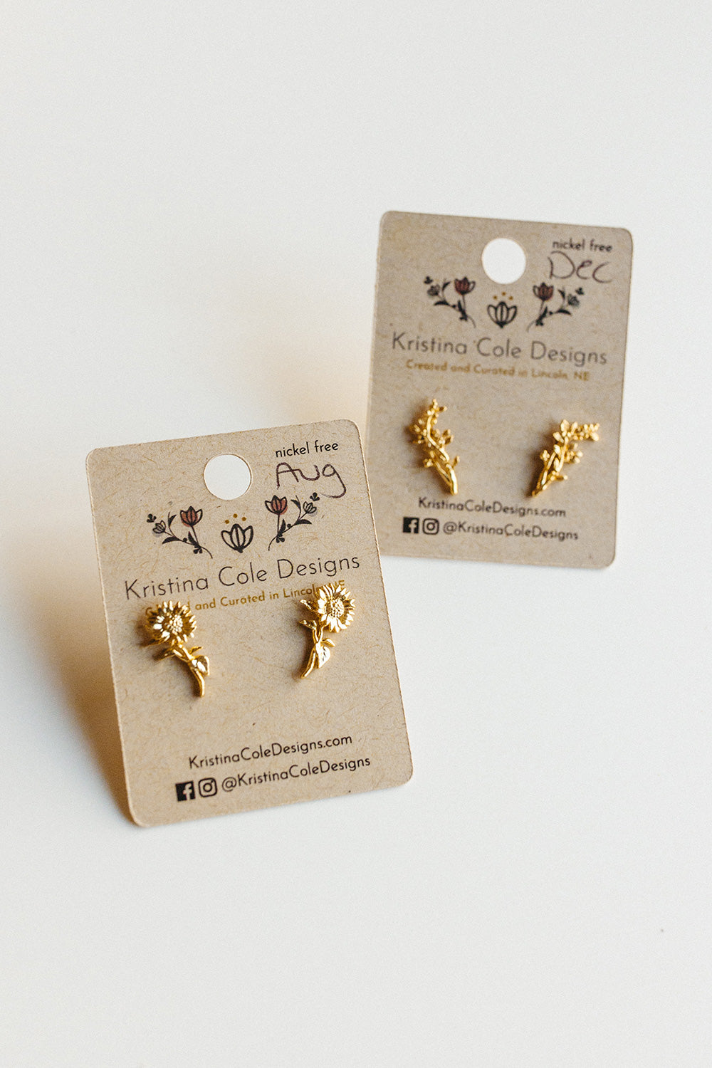 Gold Birth Flower Stud Earrings