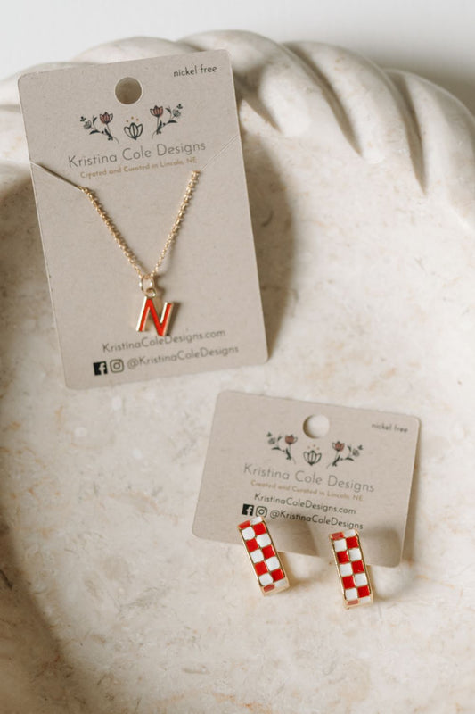 Nebraska Huskers Enamel Initial Necklace - Gold