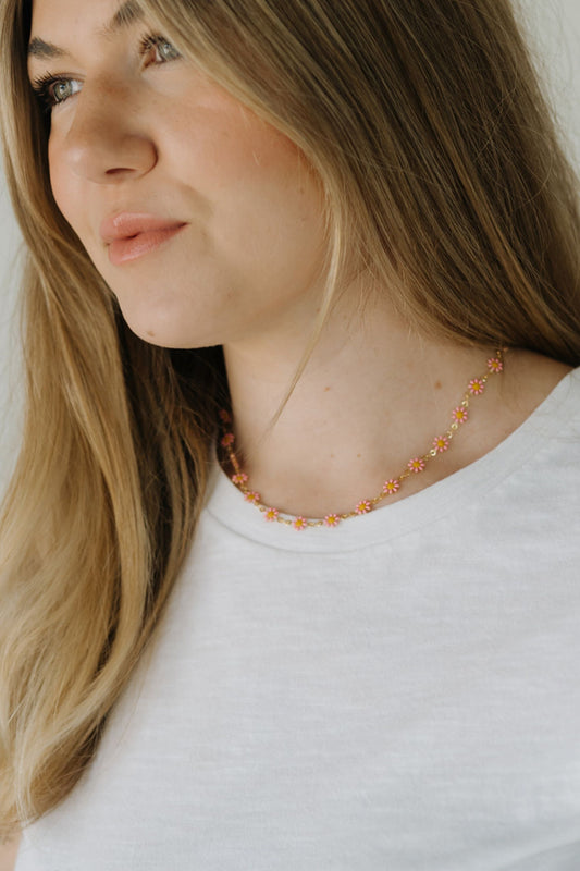 Pink Daisy Chain Necklace