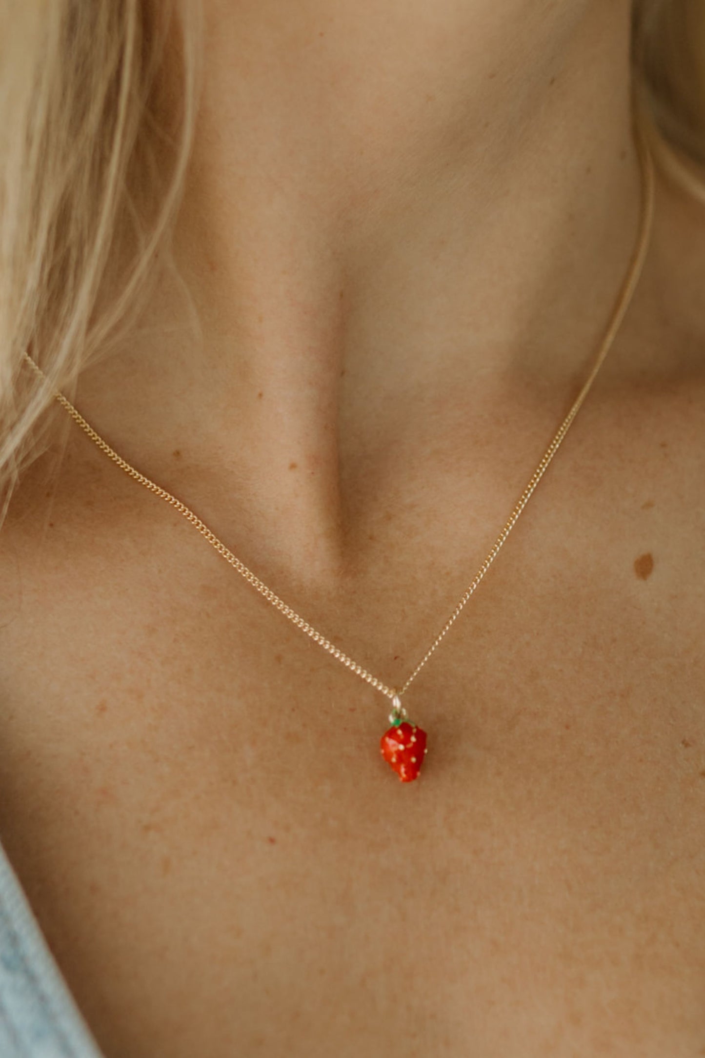 Strawberry Enamel Charm Necklace