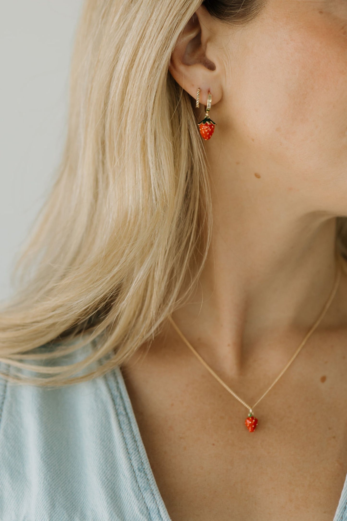 Strawberry Enamel Charm Necklace