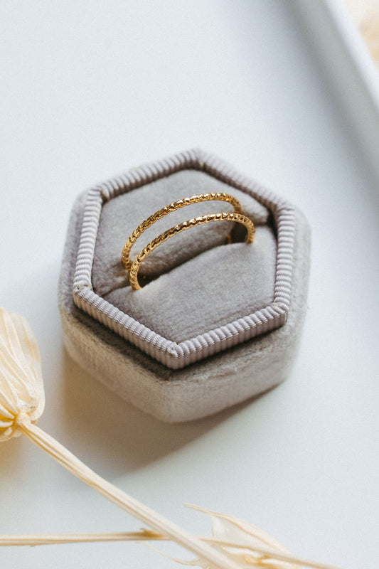 Gold Textured Double Stack Ring