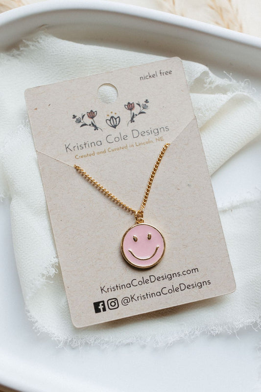 Gold/Pink Smiley Necklace