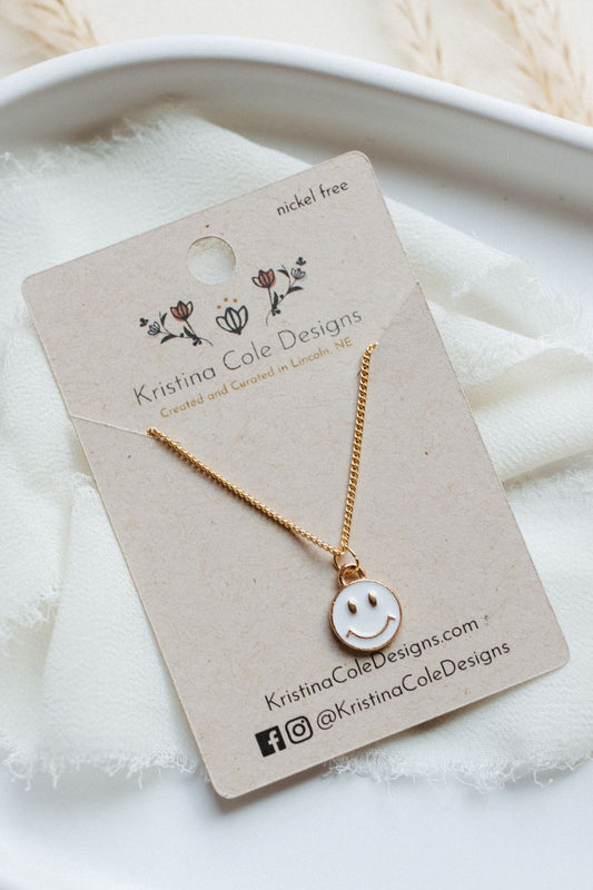 Gold/White Smiley Necklace