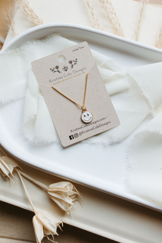 Gold/White Smiley Necklace