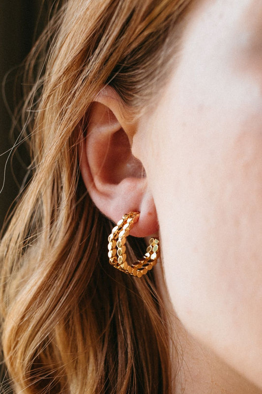 Gold Double Beaded Hoops