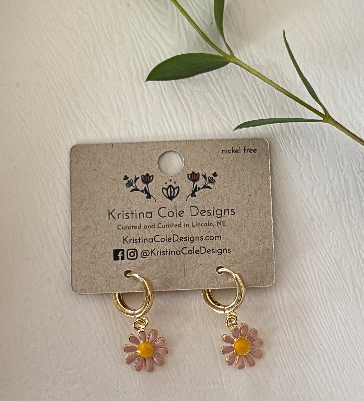 Blush Daisy Huggie Hoops