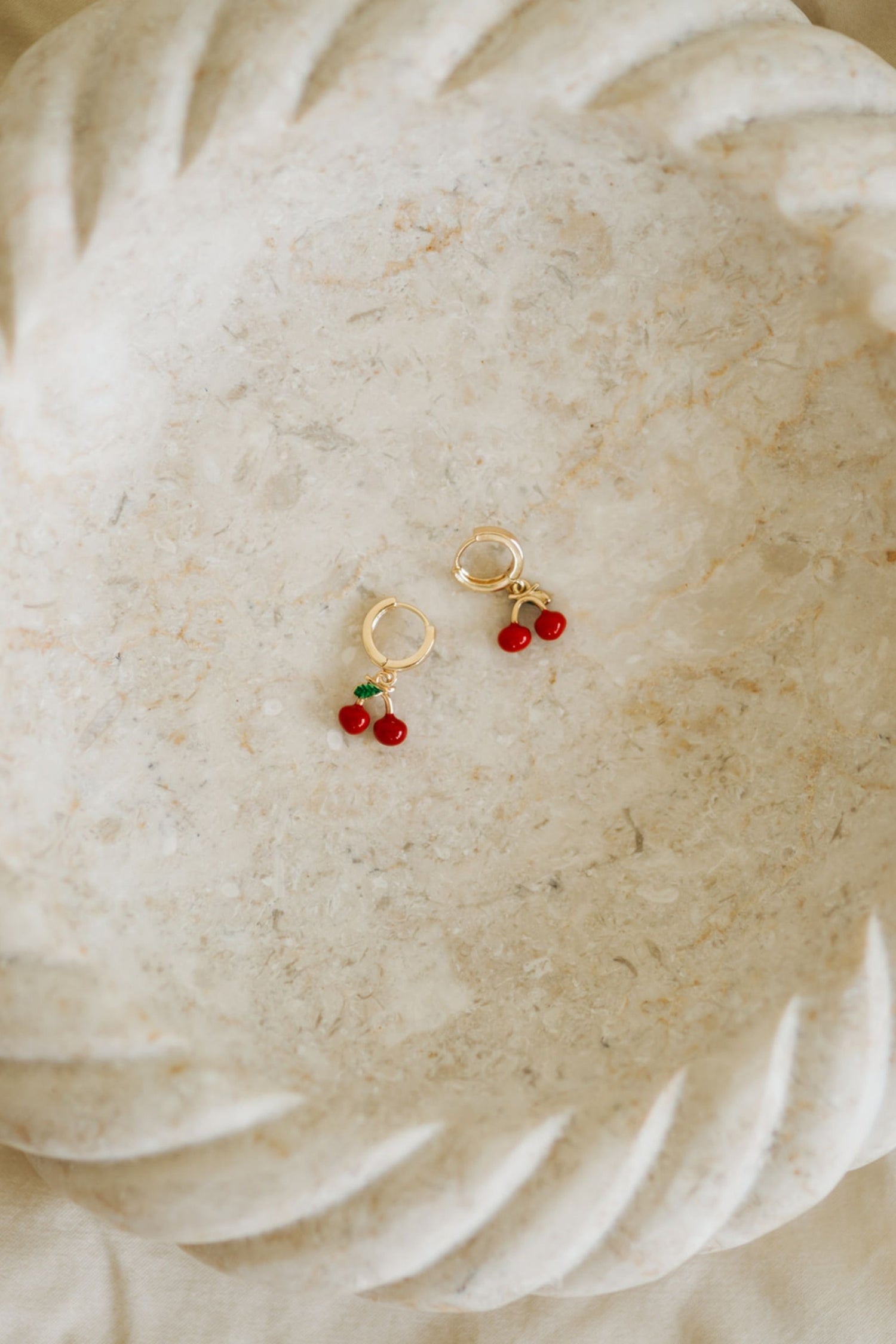 Cherry Enamel Huggie Earrings