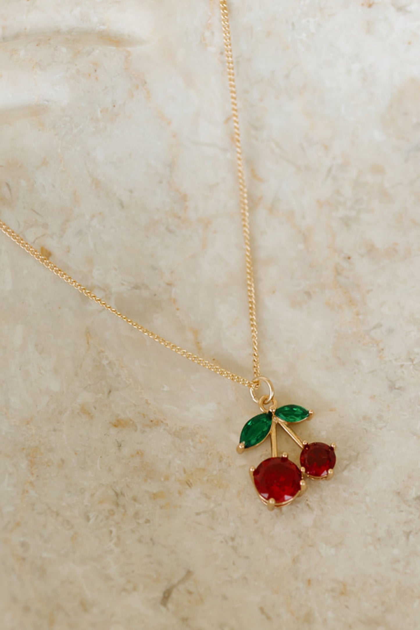 Cherry Gemstone Charm Necklace