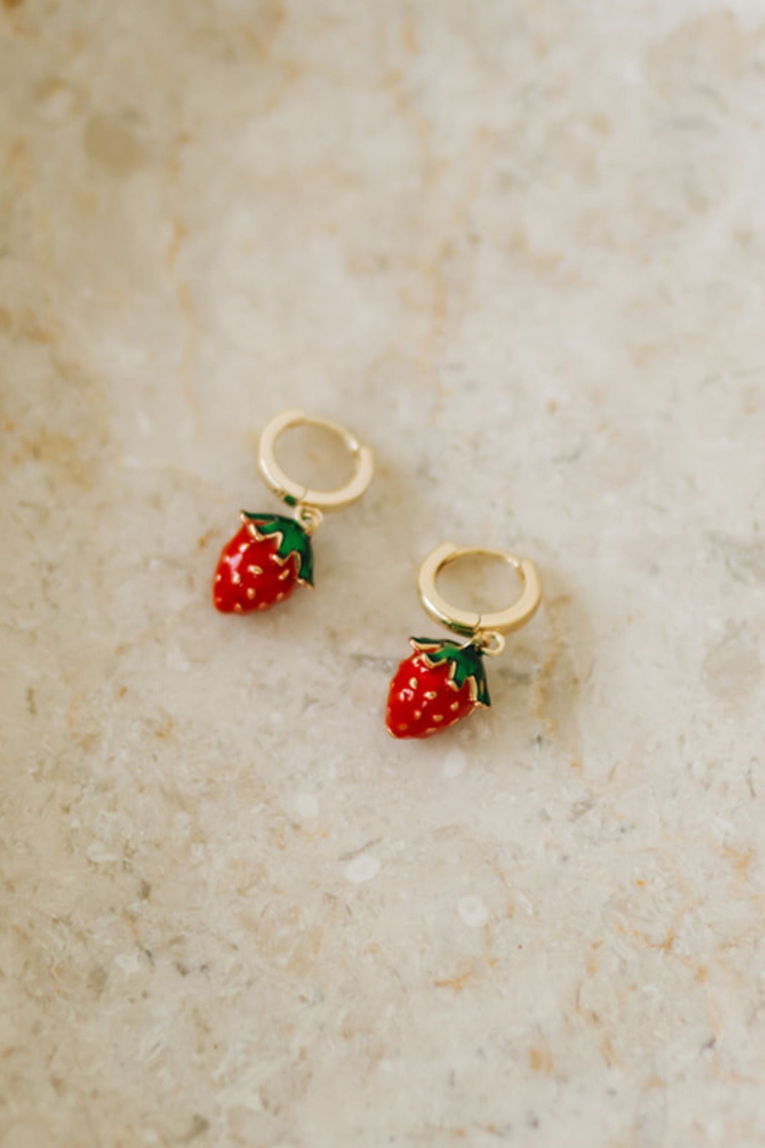 Strawberry Enamel Huggie Earrings