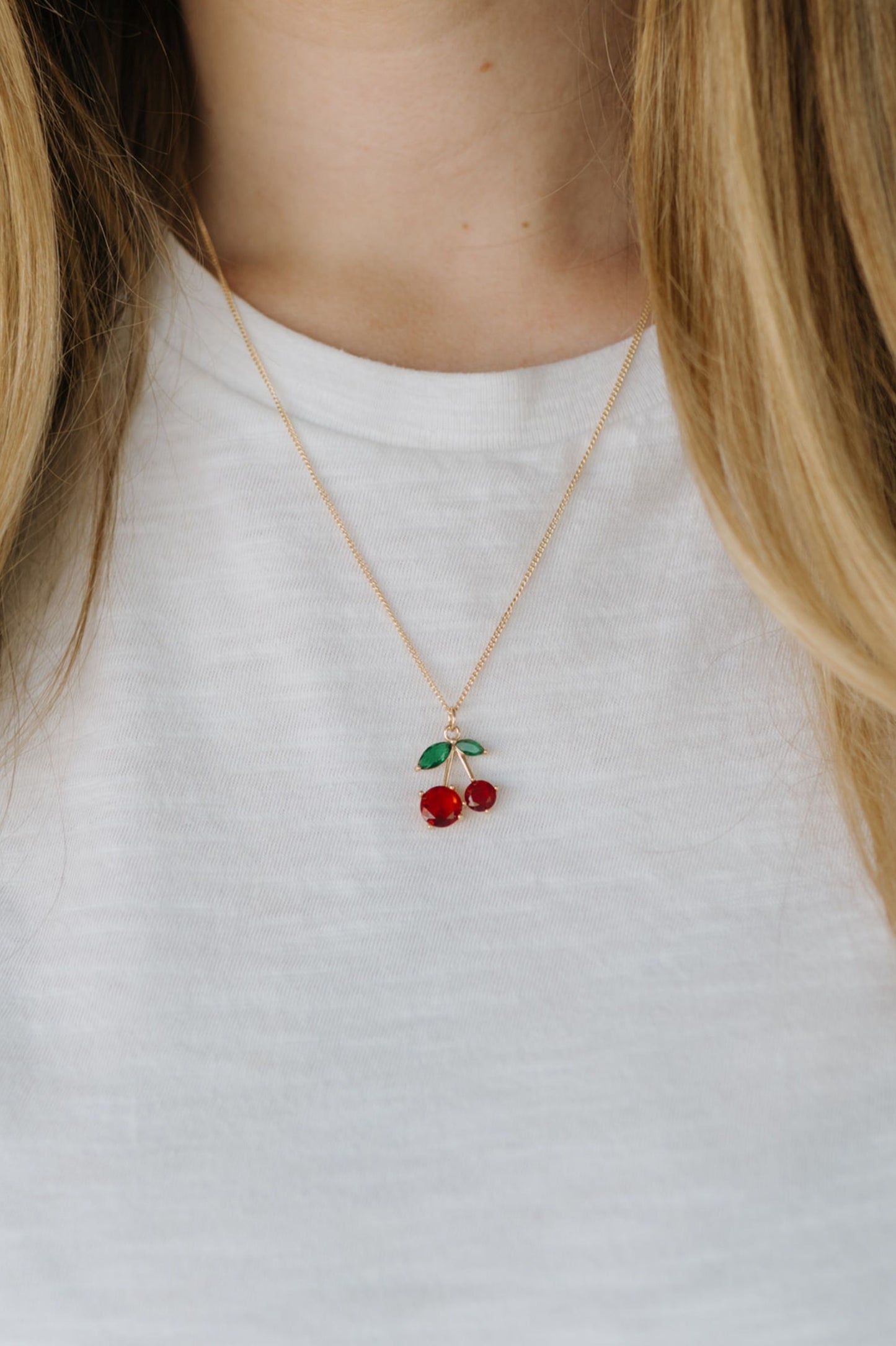 Cherry Gemstone Charm Necklace