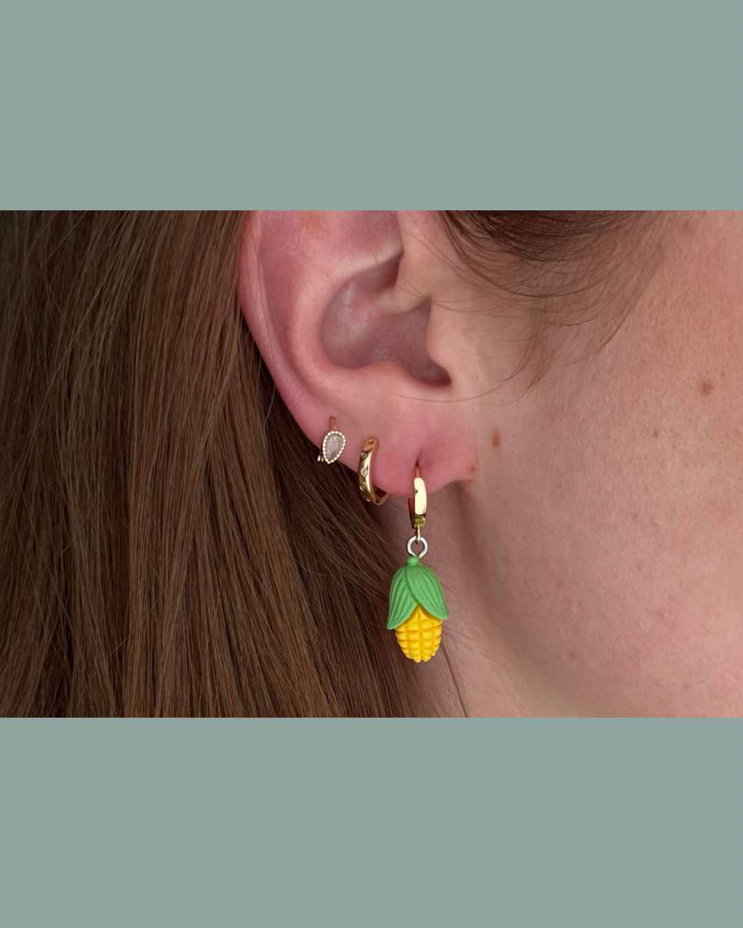 Gold Corn Charm Huggies
