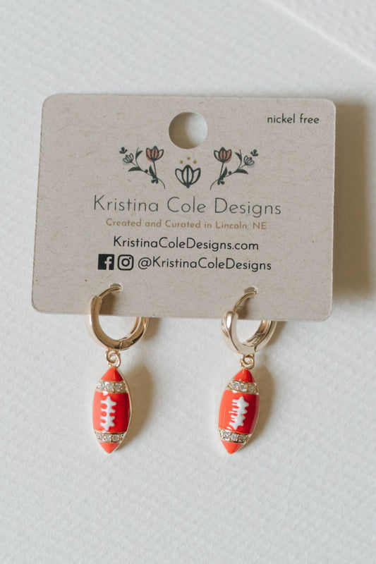 Gold Football Huggie Earrings with Stones