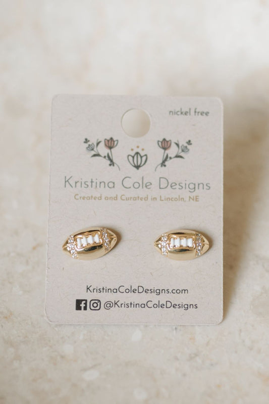 Gold Football Stud Earrings with Stones
