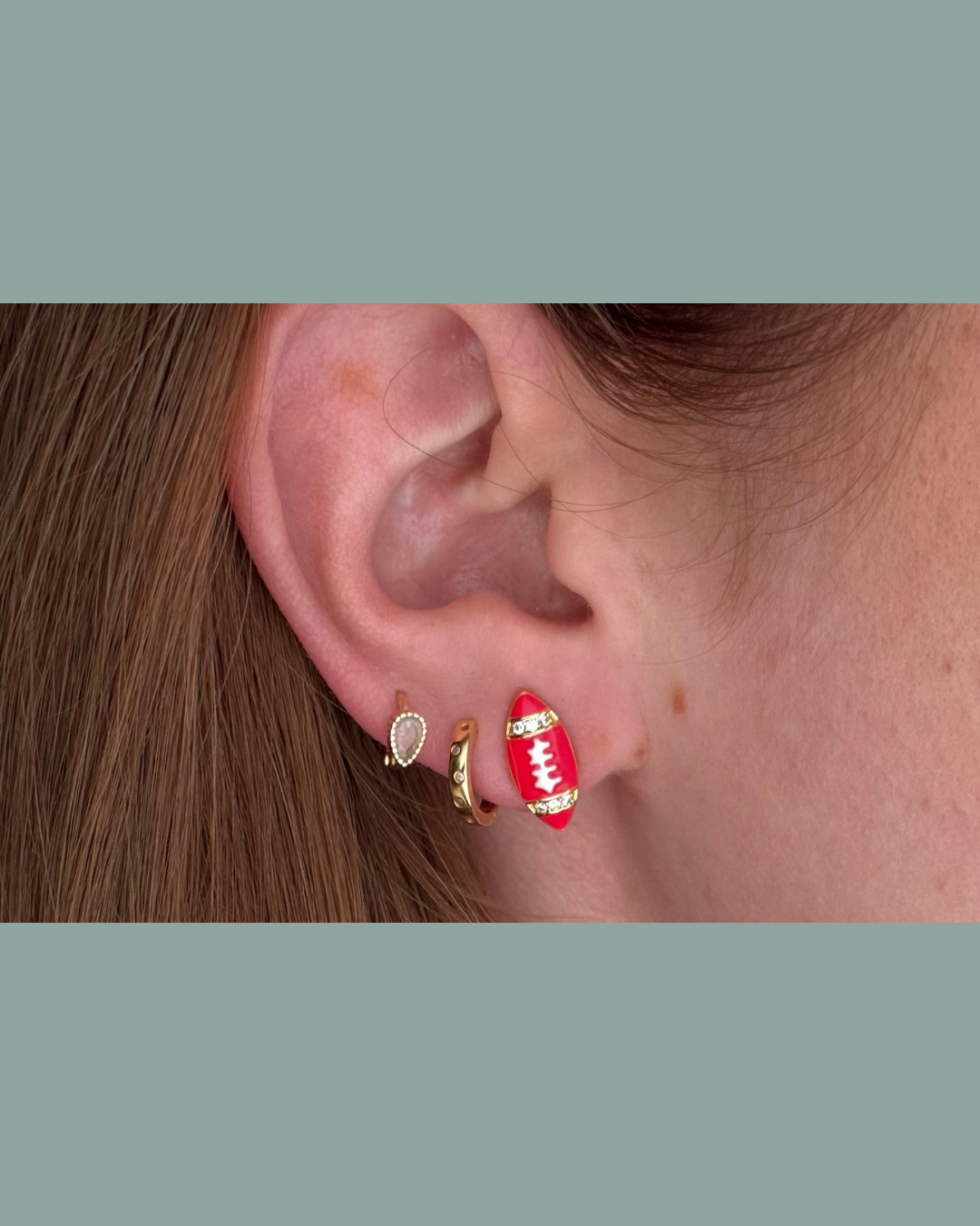 Gold Football Studs with Stones