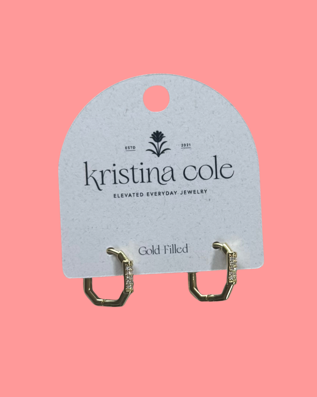 Gold Pave Hexagon Hoops