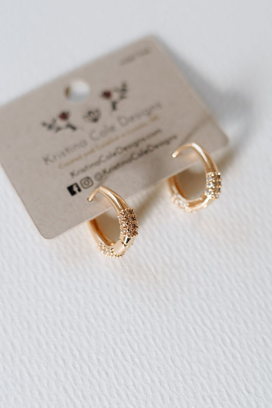 Gold Pave Stone Hoop Earrings