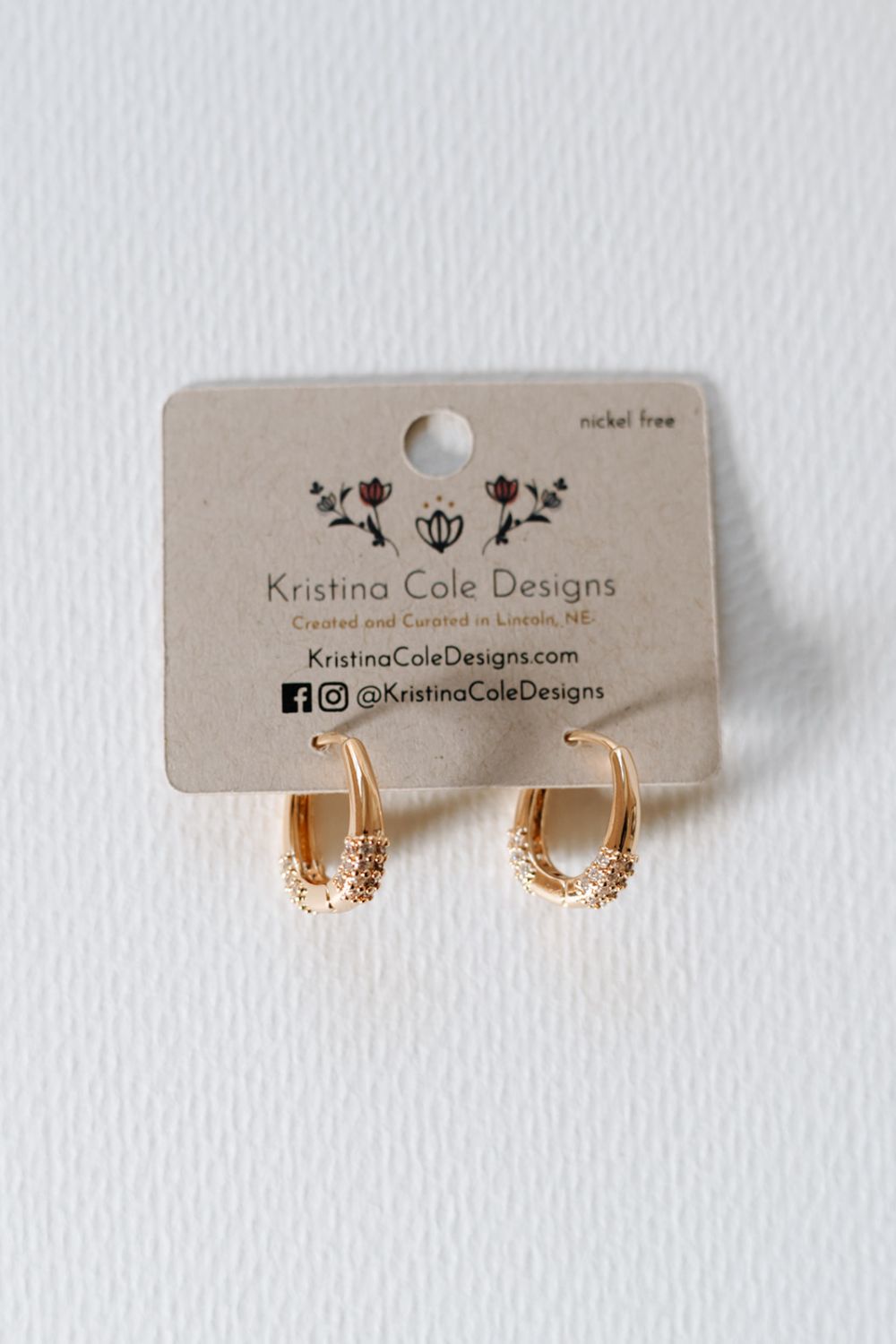 Gold Pave Stone Hoop Earrings