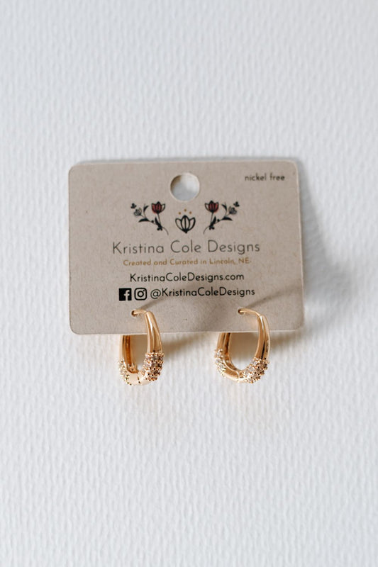 Gold Pave Stone Hoop Earrings