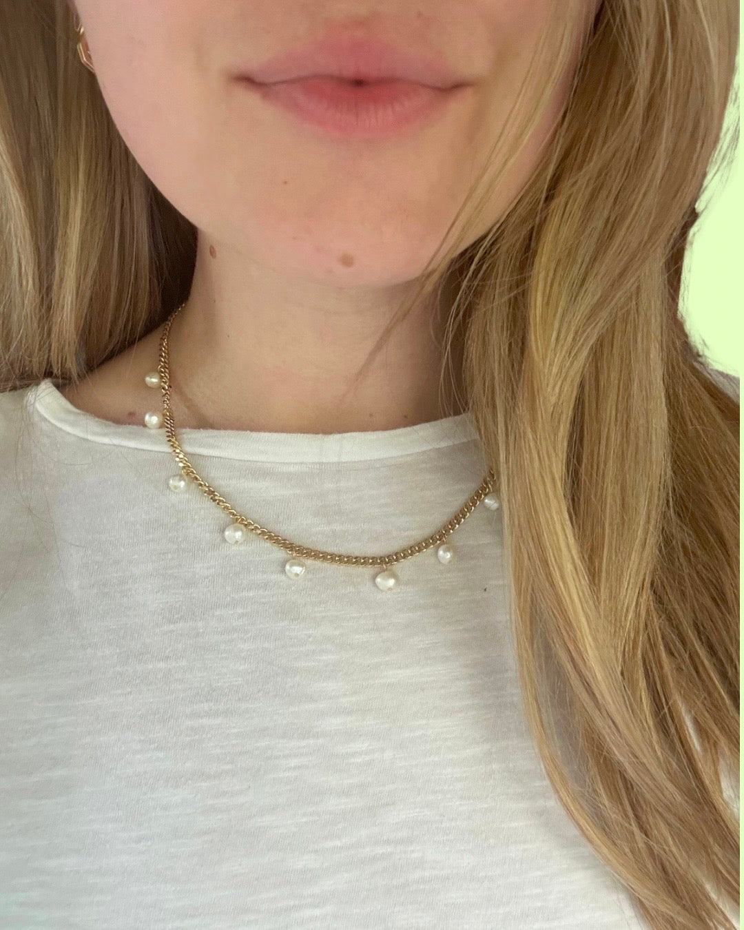 Gold Pearl Drop Necklace