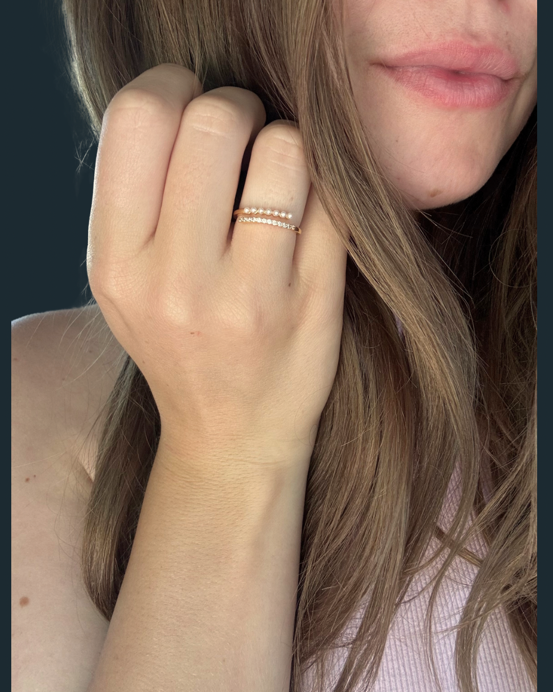 Gold Pearl & Pavé Ring