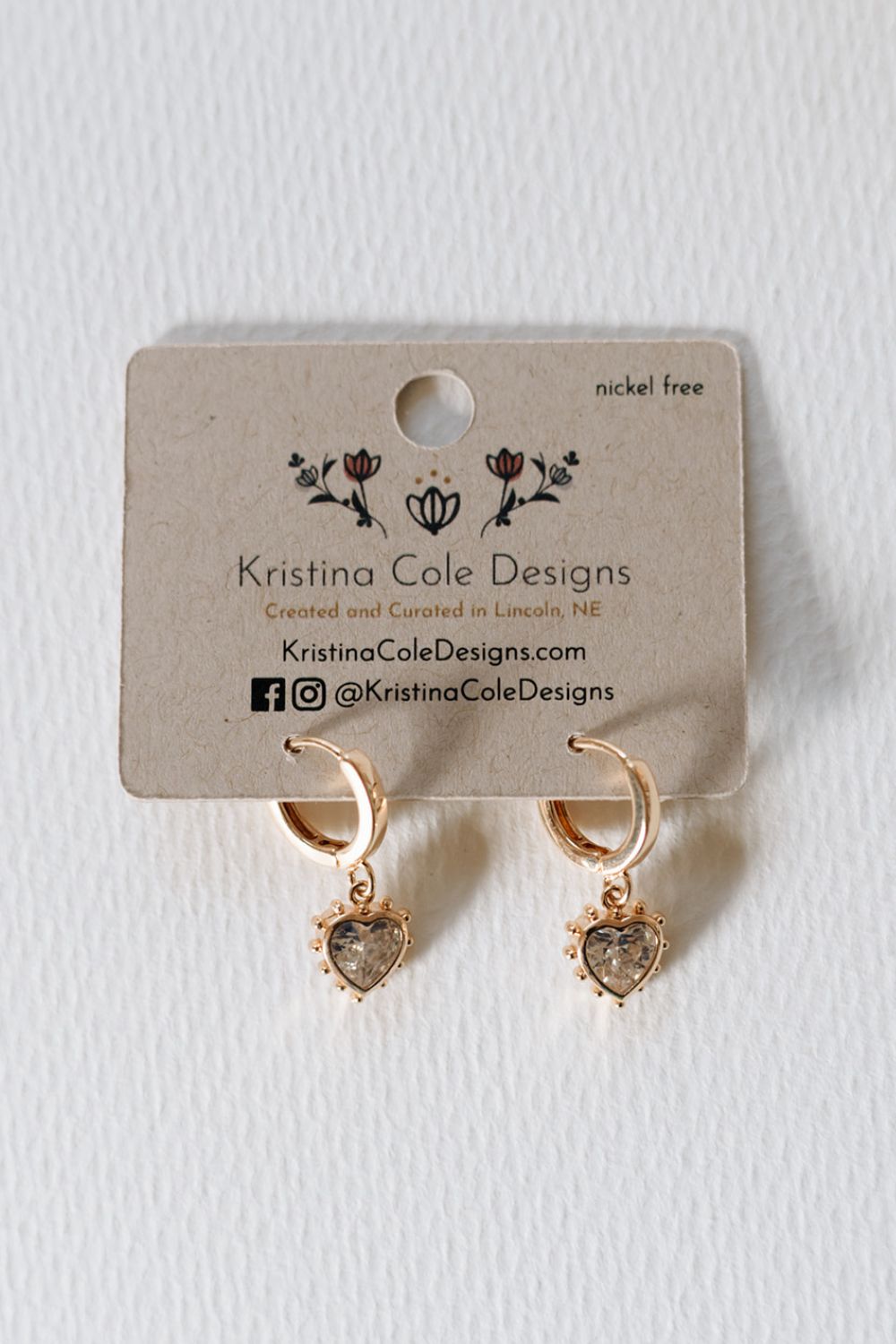 Gold Stone Studded Heart Huggies