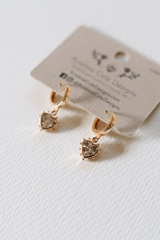 Gold Stone Studded Heart Huggies