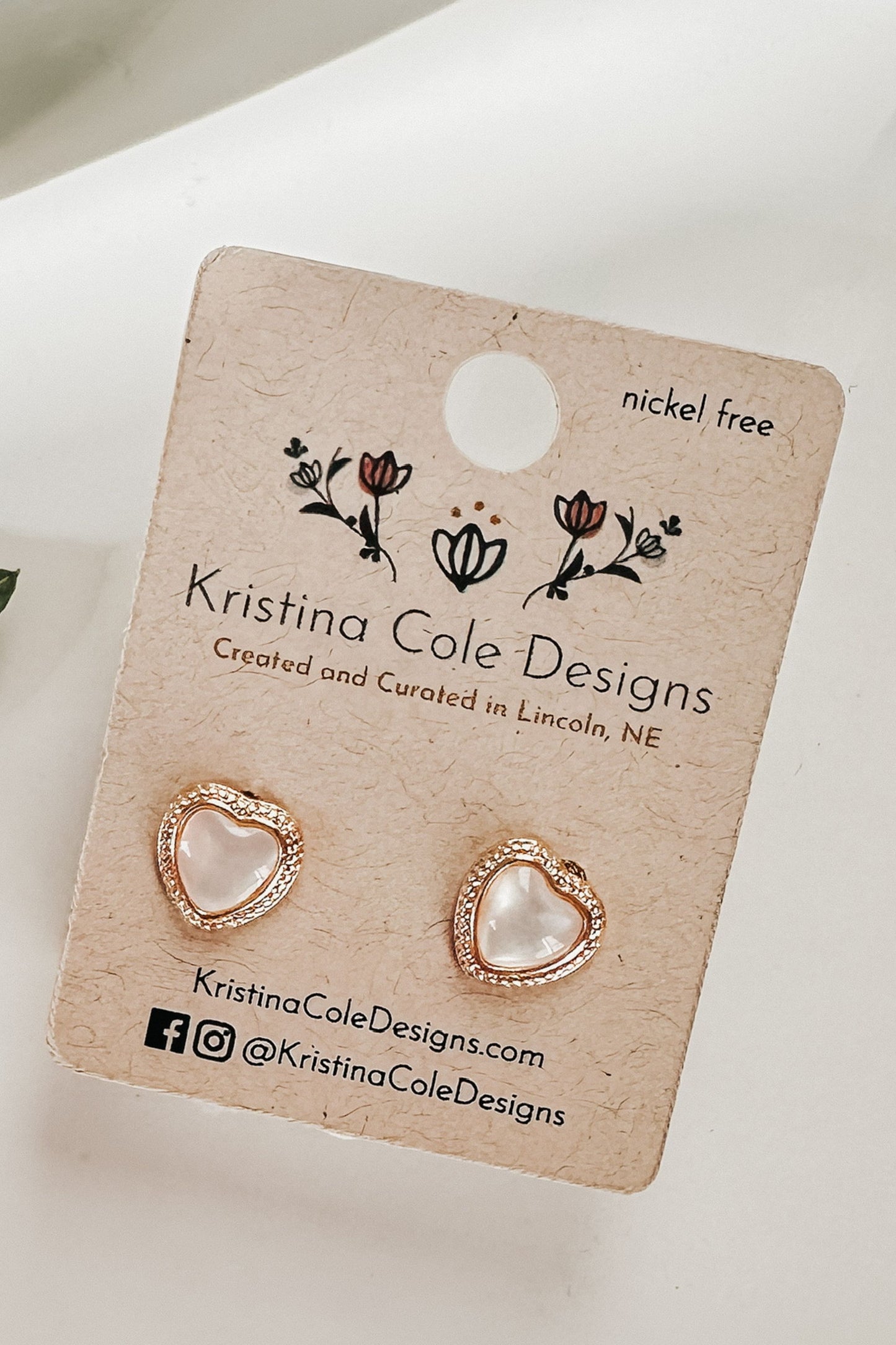 Gold Textured Crystal Heart Stud Earrings