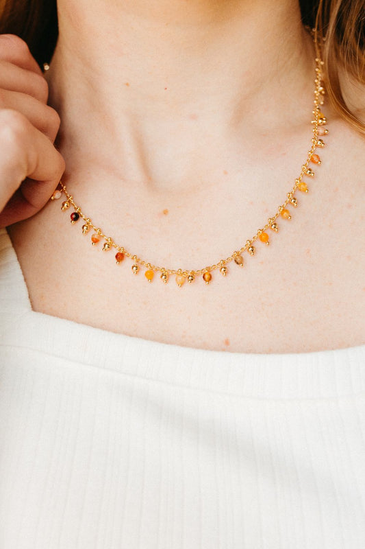 Gold and Amber Beaded Necklace