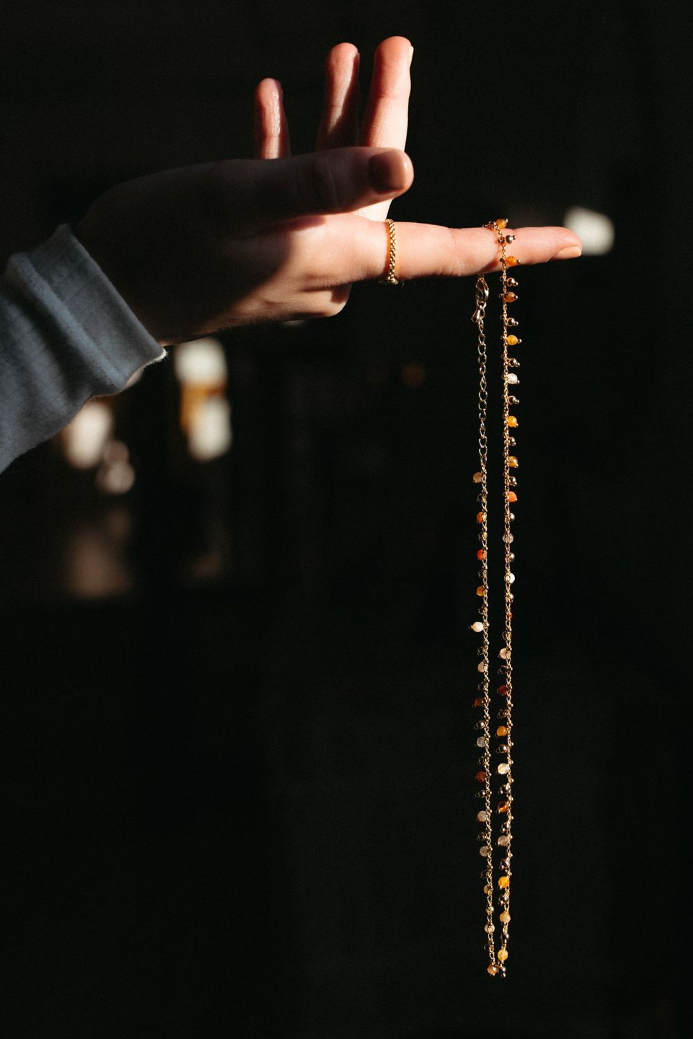 Gold and Amber Beaded Necklace