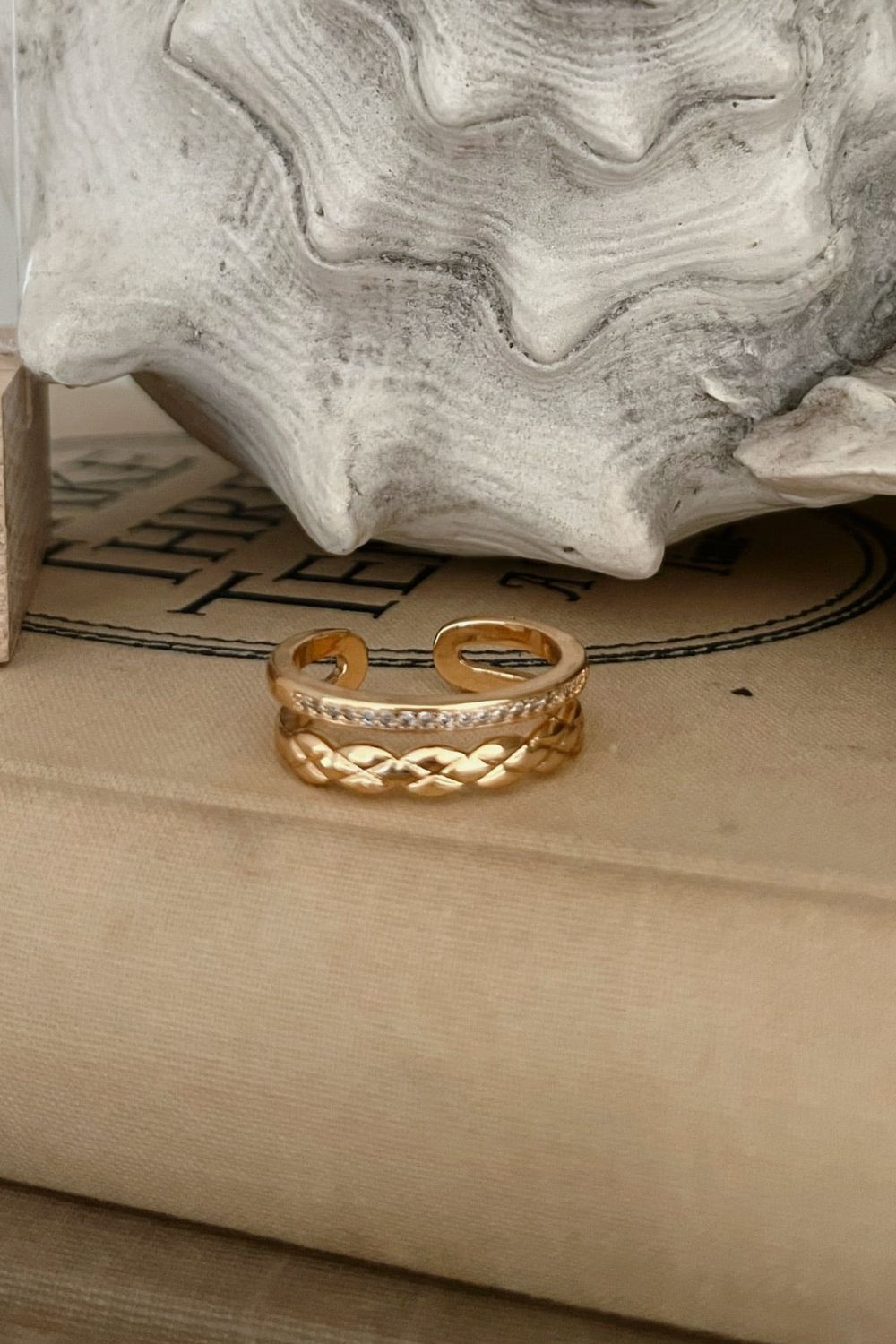 Gold/Diamond Texture Double Stack Ring