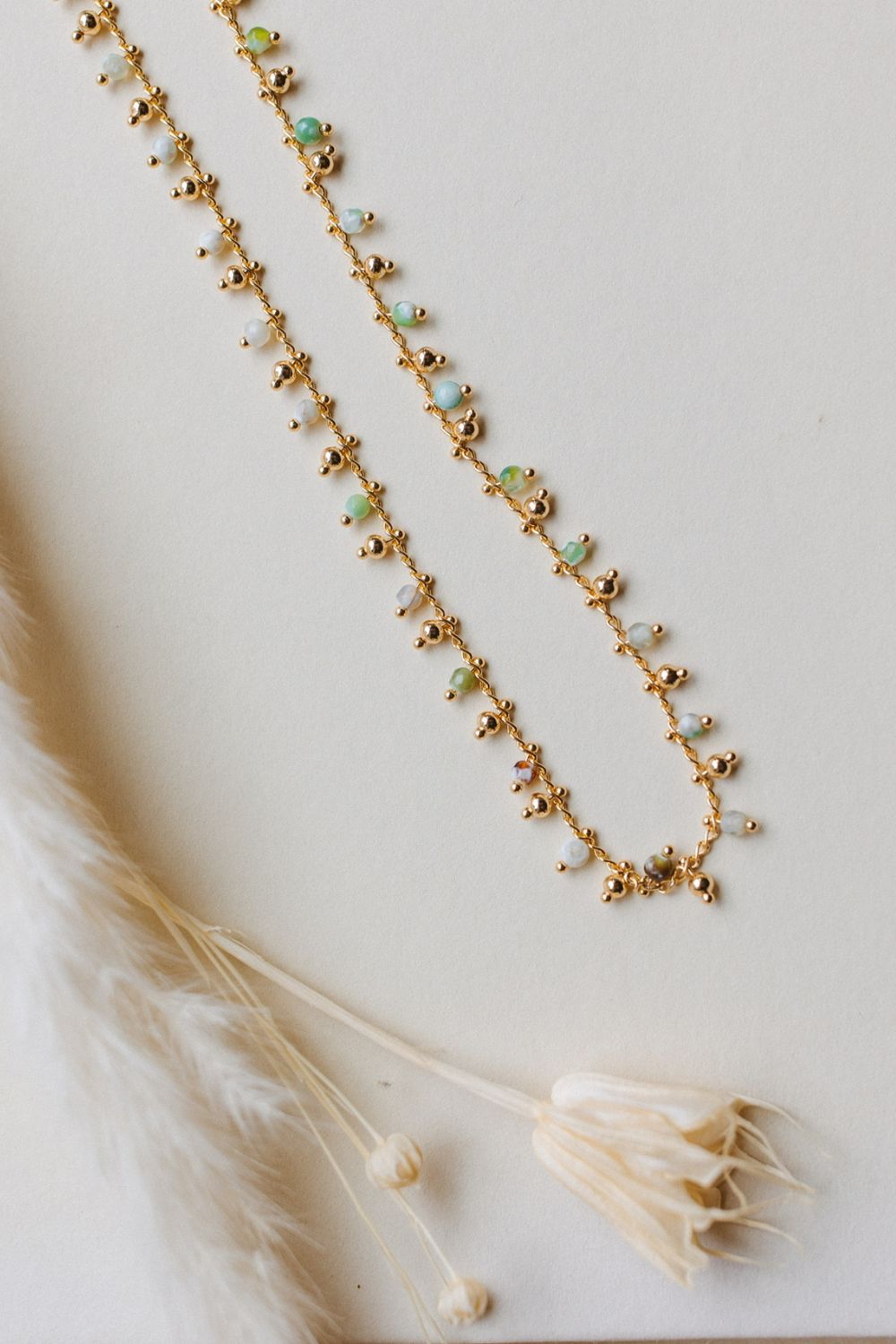 Gold/Green Beaded Necklace