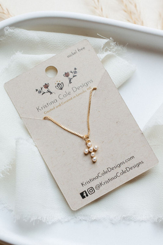 Gold/Pearl Cross Necklace
