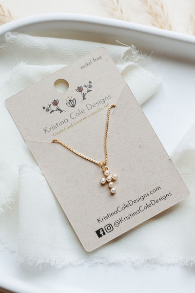 Gold/Pearl Cross Necklace – Kristina Cole Designs