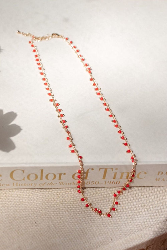 Gold/Red Beaded Necklace